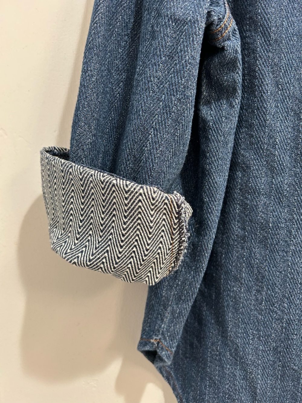 Bagatelle Denim Herringbone Shacket Jacket Blue Textured Gold Button Cotton L - Picture 8 of 12